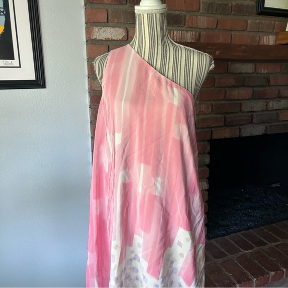 NWT Anthropologie Maeve Avalonne One Shoulder Silk Dress in Rose Pink Sz 6 - Picture 3 of 9